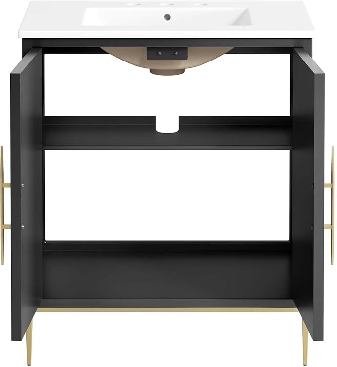 Modway Awaken Bathroom Vanity Cabinet, 30", White Black