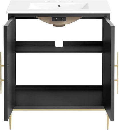 Modway Awaken Bathroom Vanity Cabinet, 30", White Black