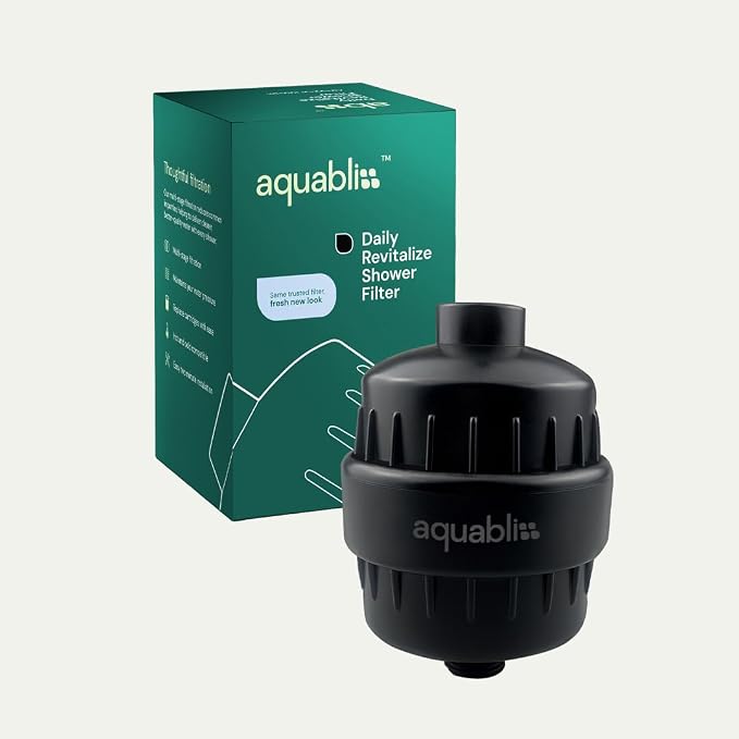 Aquabliss SF100 Daily Revitalize Shower Filter - Matte Black | Reduces chlorine, sediment & heavy metals. Vitamin C infusion designed for sensitive, eczema-prone skin. No tools needed