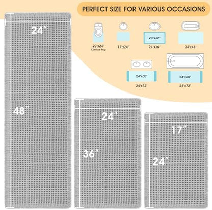 IM HOME Waffle Bath Mat Set 3 Piece Light Grey,Woven Modern Bath Rug Mats, Absorbent Non Slip Bath Floor Mat, Soft Washable Boho Bath Rugs with Tassels for Bathroom, Bedroom, Kitchen,Tub
