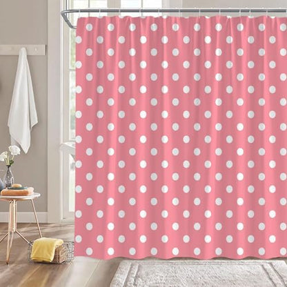 Polka Dot Shower Curtain Pink Retro Spot Vintage Fabric Decorative Bathroom Curtains with Hooks,70" Wx75 H