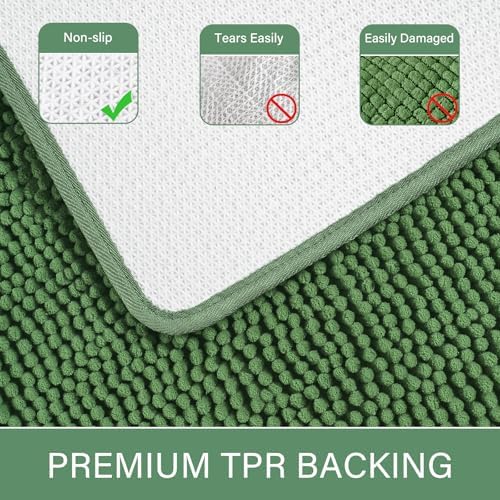 LOCHAS Luxury Bathroom Rug Shaggy Bath Mat 24 x 60 Inch, Green