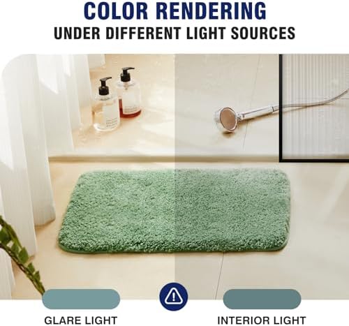 TECHMILLY U Shaped Super Soft Shaggy Bathroom Rugs, Absorbent Thick Non Slip Microfiber Toilet Rugs, Quick Dry Machine Washable Bath Mat for Bathroom Floor, Bathtub and Shower 24"x20" Green