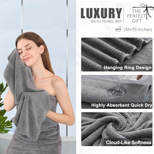 4 Piece Extra Large Bath Towel 35"x70" Oversized Bath Sheet Grey Bath Towel Set for Bathroom Ultra Soft Cozy Highly Absorbent Quick Dry Bathroom Towel for Spa Gym Hotel,Shower Towel for Daily Use