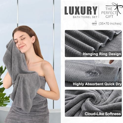 4 Piece Extra Large Bath Towel 35"x70" Oversized Bath Sheet Grey Bath Towel Set for Bathroom Ultra Soft Cozy Highly Absorbent Quick Dry Bathroom Towel for Spa Gym Hotel,Shower Towel for Daily Use