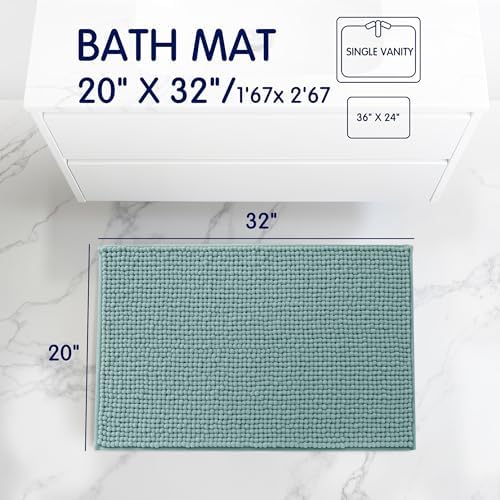 SUBRTEX Bathroom Rugs, 20" x 32" Chenille Bath Rug Soft Short Plush Bath Mat Soft Shower Mat Water Absorbent Shower Mat Quick Dry Machine Washable, Light Green