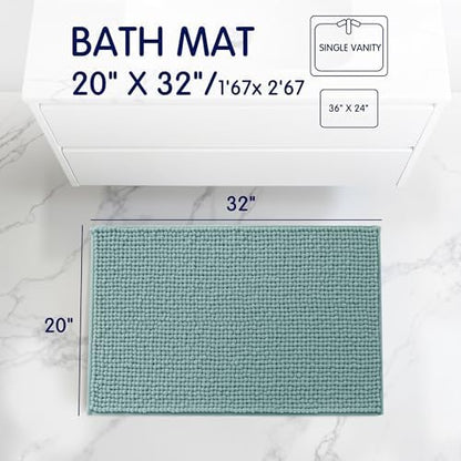 SUBRTEX Bathroom Rugs, 20" x 32" Chenille Bath Rug Soft Short Plush Bath Mat Soft Shower Mat Water Absorbent Shower Mat Quick Dry Machine Washable, Light Green