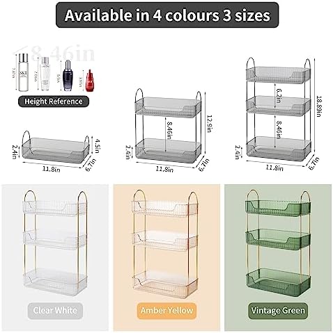 Akinbas 3 Tier Bathroom Organizer Countertop Makeup Perfume Tray Skincare Organizer for Bathroom Dresser Vanity (Grey)