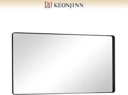 Keonjinn Black Bathroom Mirror - 55 x 30 Inch Large Metal Framed Wall Mirror, HD Tempered Glass, Modern Decorative Mirror (Horizontal/Vertical)