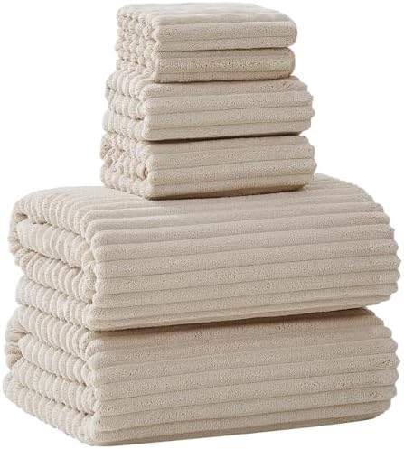 6 Piece Bath Towel Set, 40"x80" Oversized Bath Sheets, Beige