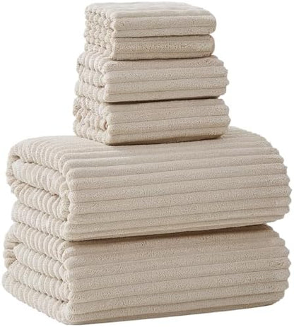 6 Piece Bath Towel Set, 40"x80" Oversized Bath Sheets, Beige