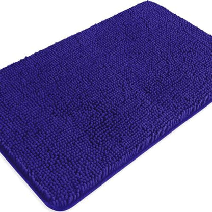 Royal Blue Bathroom Rugs – Absorbent and Washable Bath Mat, Non-Slip, Thick Soft Chenille Bath Rugs for Bathroom, Kitchen, Shower, Sink - 20" x 32"