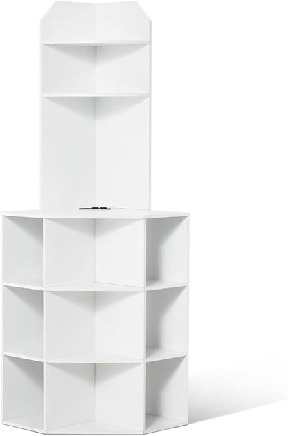 VEVOR 64" Tall Corner Storage Cabinet, 6 Tiers Wooden Storage Cabinet with USB Ports and Outlets & Adjustable Shelves, Freestanding Corner Cabinet for Living Room, Kitchen, Laundry Room, White