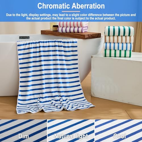 JML Microfiber Beach Towels, 4 Pack, 27" x 55", Cabana Stripe Dark Blue