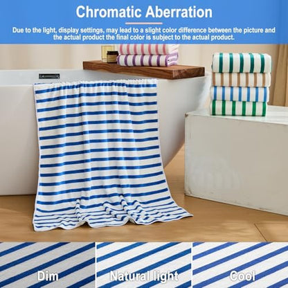 JML Microfiber Beach Towels, 4 Pack, 27" x 55", Cabana Stripe Dark Blue