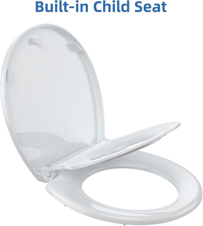 Garvee Toilet Seats with Toddler Seat, Round Toilet Seat Cover with Quick-Release Hinges, PP Soft Close Lid, Toddler Toilet Cover for Kids Potty Training, Soft Close Design for Family Use