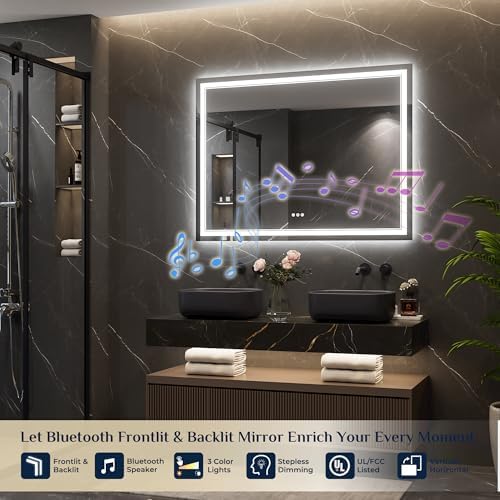 Keonjinn 48" x 36" Lighted Mirrors for Bathroom Wall with Bluetooth Speaker