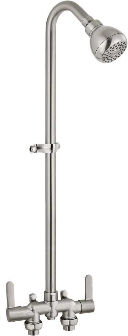 Aolemi Outdoor Shower Fixtures, 31" Exposed Shower System with Shower Head, 2-Handle Outdoor Shower Kit, 3 Inch Center Brass Mixing Valve, Brushed Nickel