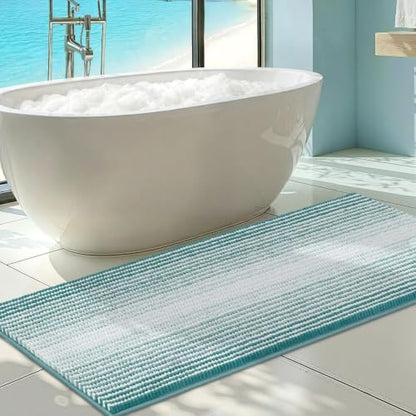 BSICPRO Large Bathroom Rugs Runner, 22x60 Striped Bath Mats, Aqua Green