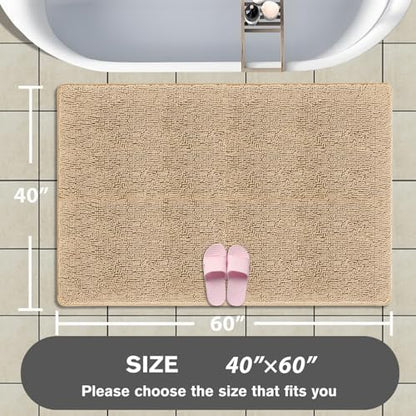 Bathroom Rugs 40 x 60 Inch – Extra Large Bath Mat | Absorbent and Washable Thick Chenille Bath Rugs Non-Slip Runner Rug for Bathroom, Shower, Tub(Ivory Cream)