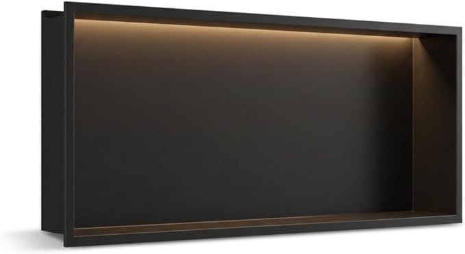 304 Stainless Steel LED Recessed Black Shower Niche 12"x30" Wall-Inserted | Waterproof Rustproof Bathroom Shower Niche Insert No Tile Needed, for Shower & Bathroom Storage