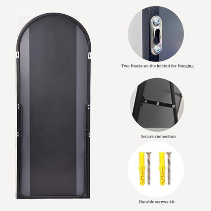 Dewfig Arched Full Length Mirror, 77"x38" Large Floor Mirror, Black | Aluminum Alloy Frame Oversized Full Body Mirror, HD Shatterproof Tempered Glass, Lean/Stand/Wall for Living Room,Bedroom