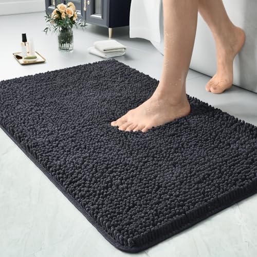 LOCHAS Luxury Bathroom Rug Shaggy Bath Mat 24 x 36 Inch, Dark Grey