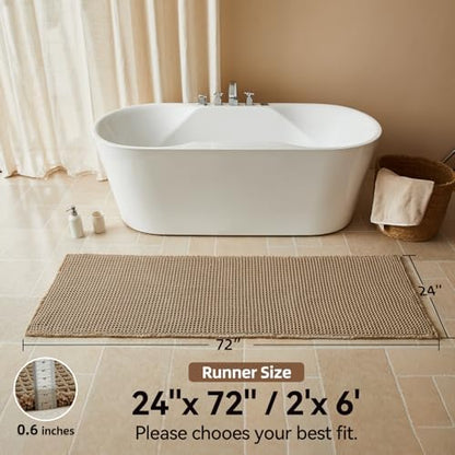 Triohero Waffle Runner Rug Bathroom, Long Boho Bath Mat, 24x72 Khaki