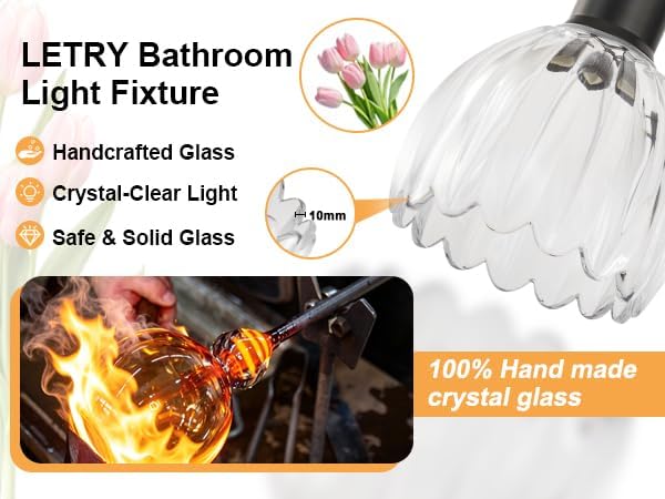 Bathroom Light Fixtures, 5-Light Brushed Black Vanity Lights for Bathroom with Clear Tulip Glass Shade, 30" Vintage Bathroom Vanity Lighting Fixtures Over Mirror for Bedroom Living Room Hallway