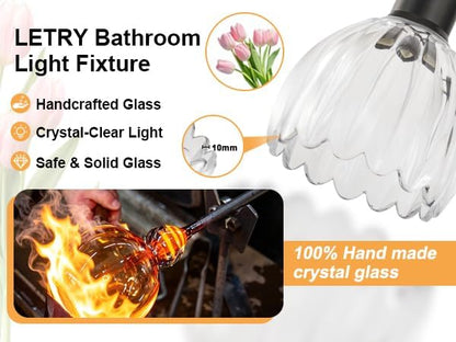 Bathroom Light Fixtures, 5-Light Brushed Black Vanity Lights for Bathroom with Clear Tulip Glass Shade, 30" Vintage Bathroom Vanity Lighting Fixtures Over Mirror for Bedroom Living Room Hallway