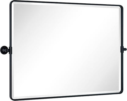 TEHOME Pivot Mirror Matt Black Tilt Bathroom Vanity Mirror Black Metal Framed Rectangle Horizontal Tilting Beveled Vanity Mirrors, Overall 44.12 x 30 inches (Mirrror 40 x 30 inches)