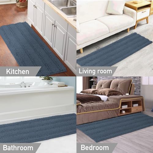 Turquoize Bathroom Runner Rug 17"x47", Soft Absorbent Chenille Bath Rug