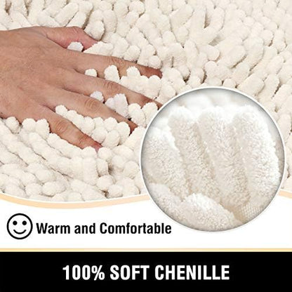 H.VERSAILTEX Bathroom Rugs Bath Mats Non Slip Chenille Bathroom Runner Rug 59x20 Extra Soft and Absorbent Shaggy Rugs Washable Dry Fast Plush Area Carpet Mats for Bath Room, Tub - Ivory