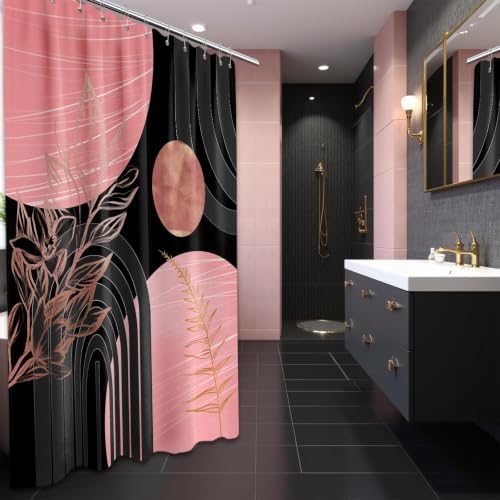 Pink and Black Extra Long Shower Curtain, Tall 72X96 in, Mid Century