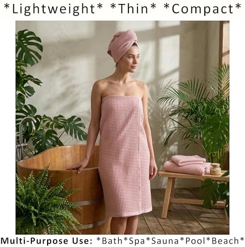 PÜSKÜL Natural 100% Turkish Cotton Waffle Towels Set of 4-Piece Pink Powder