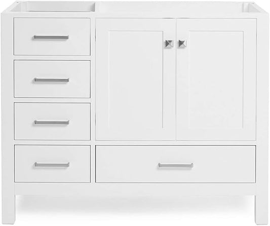 ARIEL Cambridge 42-inch Bathroom Vanity Base Cabinet,Solid Wood, 2 Soft Closing Doors, 5 Dovetail Drawers, White
