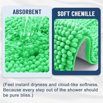 Grandaily Chenille Striped Bathroom Rugs 44x24, Extra Thick and Soft Absorbent Bath Mats, Rubber Backing, Plush Shaggy Shower Carpet, Machine Wash Dry, Bath Rug for Bathroom, Mint Green