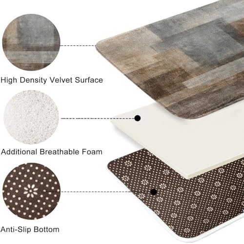 ArtSocket Bathroom Set, Shower Curtain and Bath Rugs Brown Beige Grey