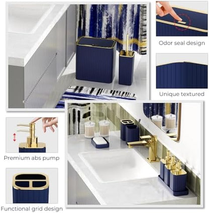 Bathroom Set - Bathroom Accessory Set, Navy Blue Bathroom Set, 26PC Bathroom Sets with Shower Curtain and Rugs, Toilet Brush, Trash Can, Qtip Holder & Bathroom Soap Dispenser Set