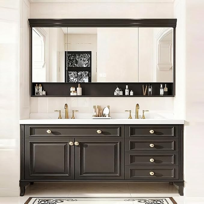 48-92IN Single/Double Sink Bathroom Vanity, Defogging Smart Mirror, Modern American Free Standing Vanity with Bathroom Cabinet