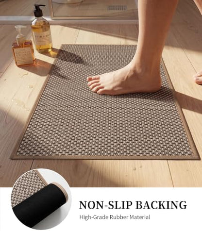 YIHOUSE Khaki Bathroom Rugs Sets 2 Pieces,Thin Bath Mat Quick Dry