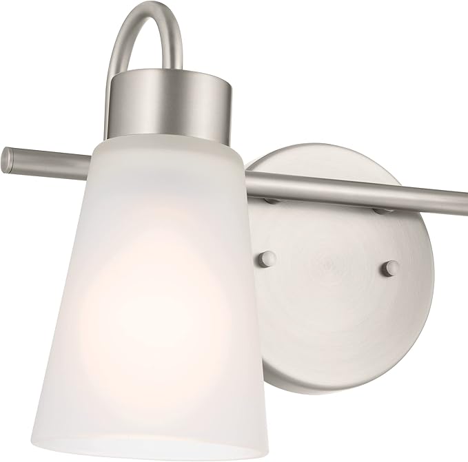 Kichler Erma 2-Light Bathroom Vanity Light Fixture with Clear Satin Etched Glass, Updated Traditional Wall Light in Brushed Nickel, (13.5" x 8.5")