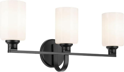Kichler Gioe 24.25" 3-Light Vanity Light with Opal Glass in Black, Damp Rated, for Bathroom, Powder Room, Over a Mirror, (24.25" W x 10.5" H), 55226BK