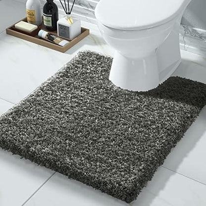 Yimobra Toilet Rugs U Shaped 24X20, Ultra Soft and Water Absorbent Bath Mats, Non Slip Fluffy Luxury polyester Contour Bath Rugs for Toilet, Dry Quick, Machine Washable, Light Gray and Black Gray