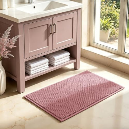 SUBRTEX Bathroom Rugs, 24" x 36" Chenille Bath Rug Soft Short Plush Bath Mat Soft Shower Mat Water Absorbent Shower Mat Quick Dry Machine Washable, Pink