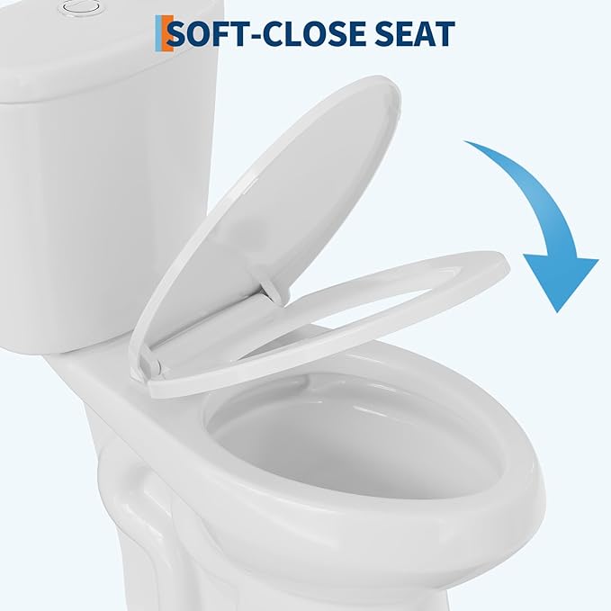 Two Piece Toilet with 21" Extra Tall Height, Elongated Ceramic Bowl and Locking PP Lid -Dual Flush, CUPC Certified, Water Efficient