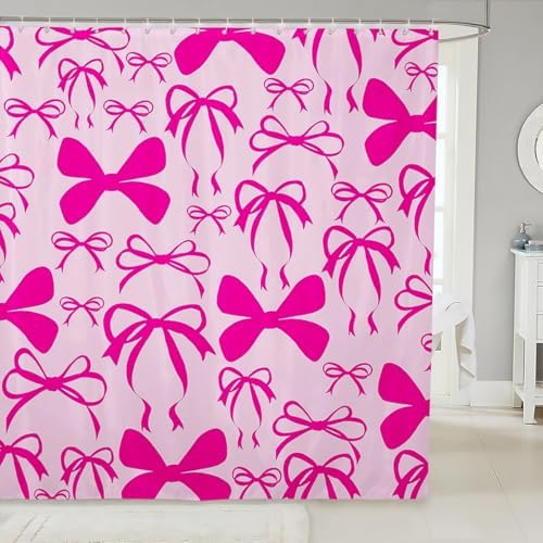 jejeloiu Cute Bowknot Shower Curtain for Bathroom Decor 72"x84" Hot Pink Girls Bow Bath Curtain Kawaii Bathroom Accessories Waterproof Polyester Fabric with 12 Hooks for Stalls Bathtubs Princess Decor