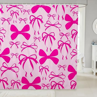 jejeloiu Cute Bowknot Shower Curtain for Bathroom Decor 72"x84" Hot Pink Girls Bow Bath Curtain Kawaii Bathroom Accessories Waterproof Polyester Fabric with 12 Hooks for Stalls Bathtubs Princess Decor