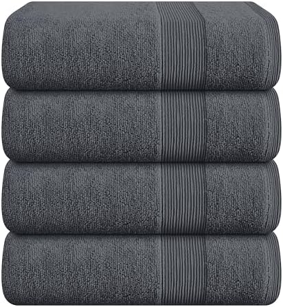 Belizzi Home 4 Pack Bath Towel Set 27x54, 100% Ring Spun Cotton, Ultra Soft Highly Absorbent Machine Washable Hotel Spa Quality Bath Towels for Bathroom, 4 Bath Towels - Grey