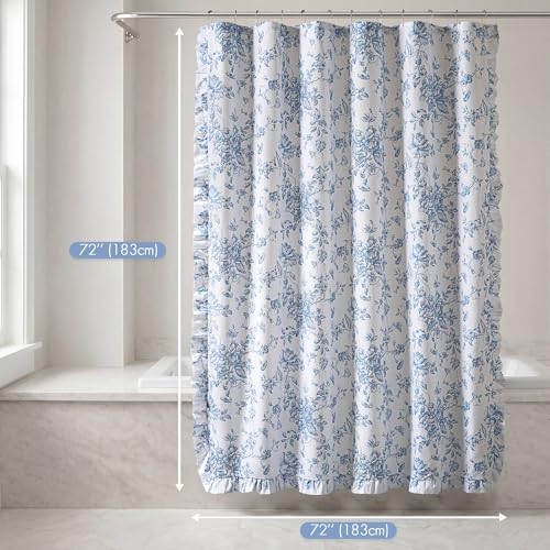 Madison Park Adele Floral Ruffle Shower Curtain Set, Blue, 72x72